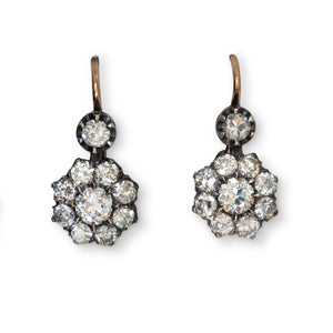 18KT & SILVER-TOPPED DIAMOND FLOWER EARRINGS