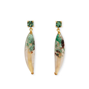 14KT SAPPHIRE AND MOSS AGATE EARRINGS