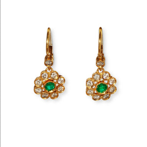 14KT GOLD, DIAMOND& EMERALD FLOWER EARRINGS