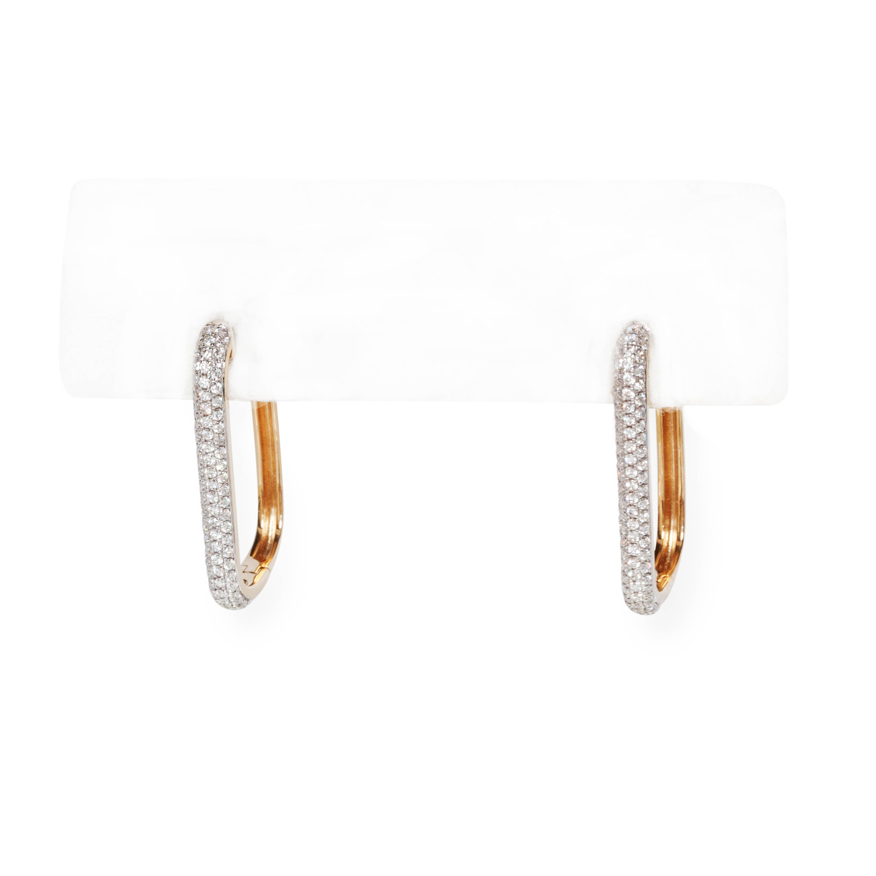 14KT YELLOW GOLD RECTANGULAR DIAMOND HOOPS