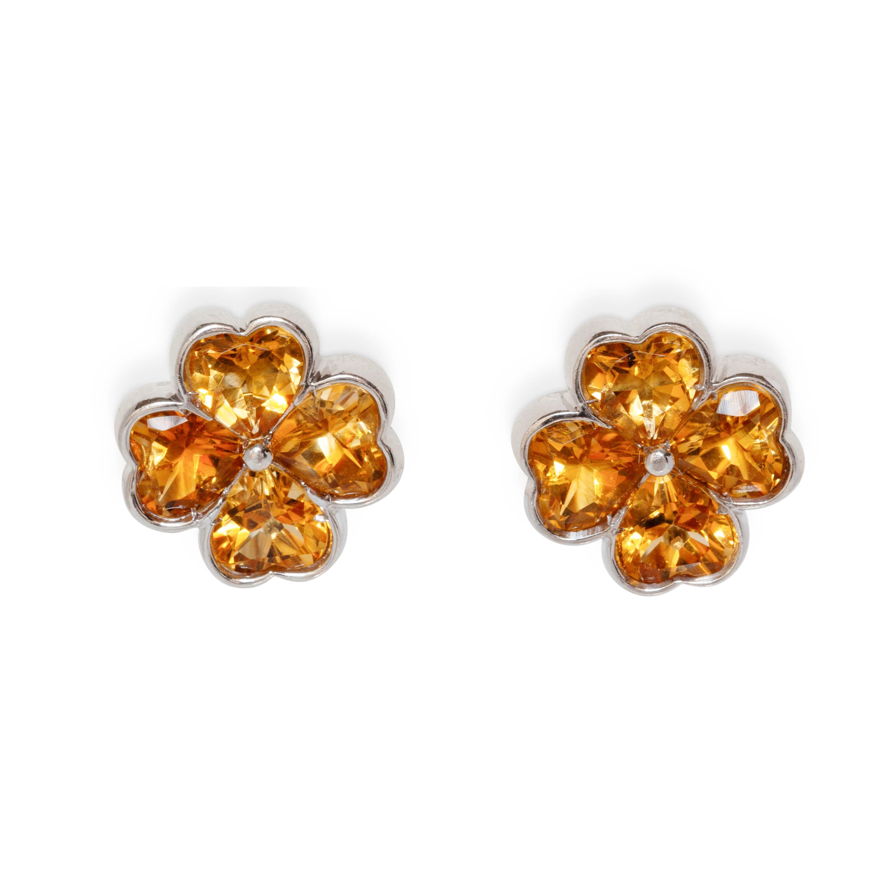 18KT WHITE GOLD QUATREFOIL CITRINE EARRINGS