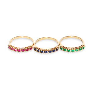 18KT YELLOW GOLD SET OF COLOR STONE BAND RINGS