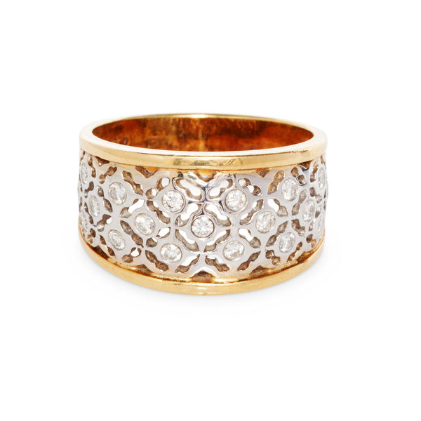 18KT TWO TONE & DIAMOND BAND RING